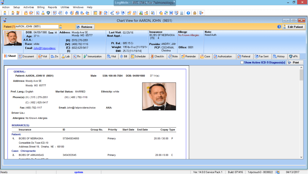 Pulmonology Patient Electronic Health Record