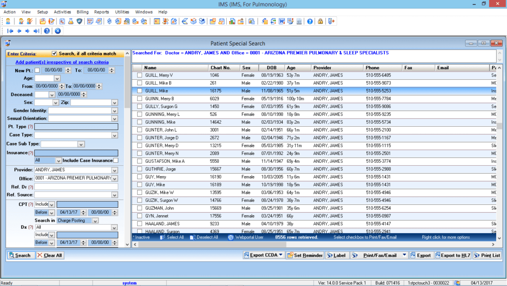 Pulmonology Patient Special Search