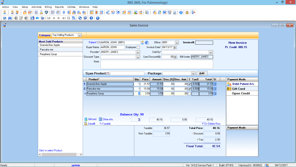 Pulmonology Point of Sales Module