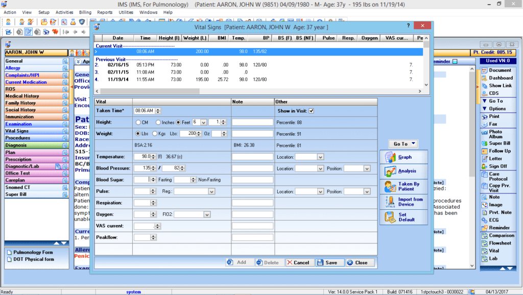 Pulmonology Vitals Interface