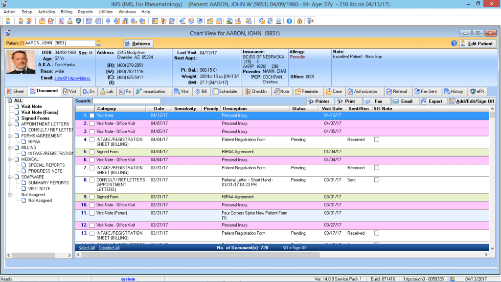 Rheumatology Patient Electronic Health Record