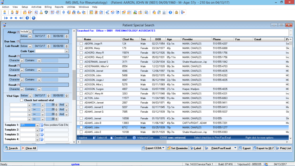 Rheumatology Patient Special Search