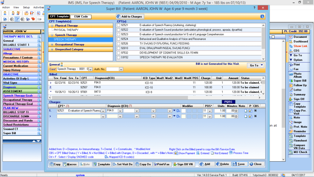 Speech Therapy Electronic Super Bill