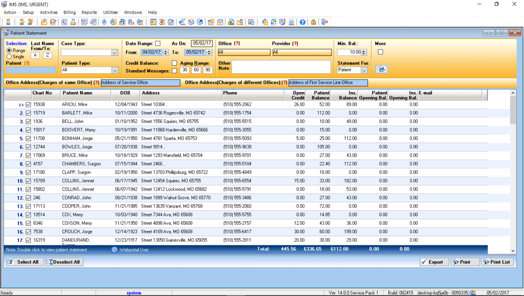 Urgent Care Electronic Patient Statements