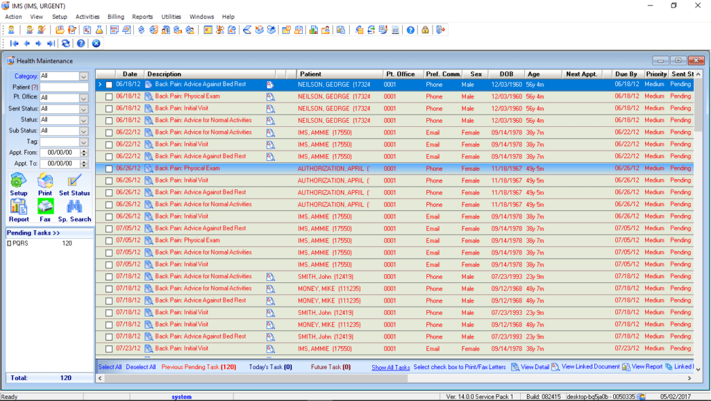 Urgent Care Health Maintenance Tracking