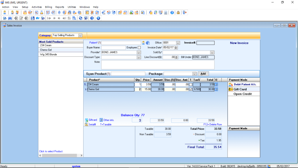 Urgent Care Point of Sales Module