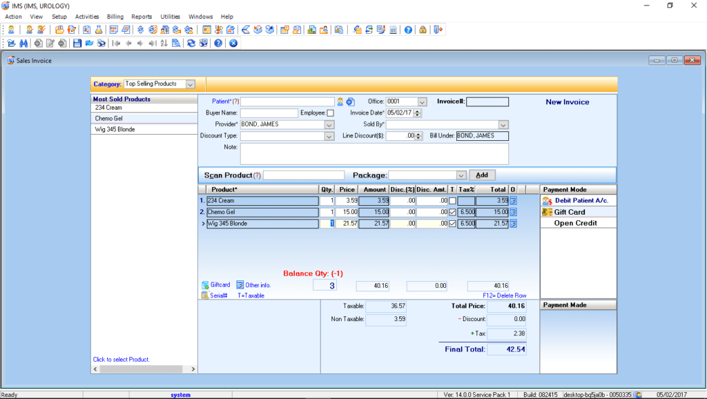 Urology Point of Sales Module