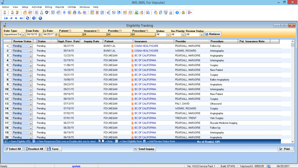 Vascular Surgery Eligibility Tracking