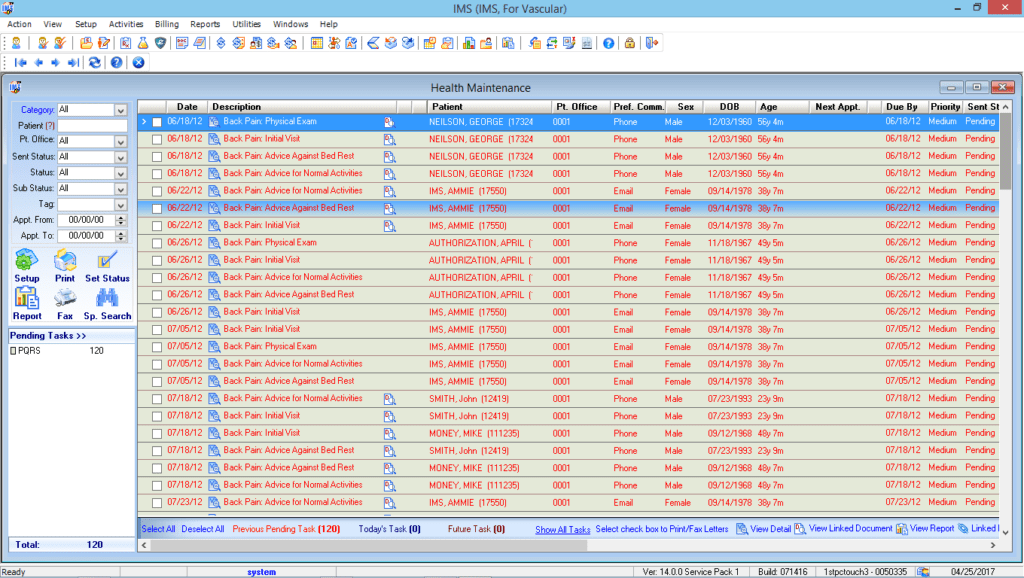 Vascular Surgery Health Maintenance Tracking