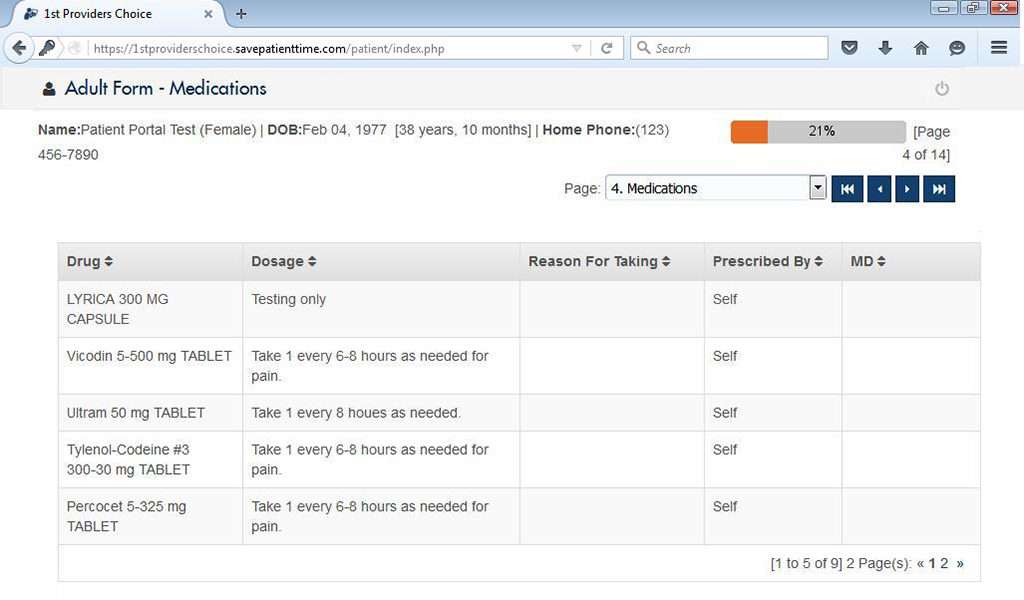 Pain Management EMR Patient Input Screen