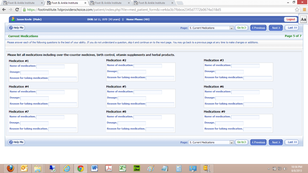 Patient Portal Current Medications Input Screen