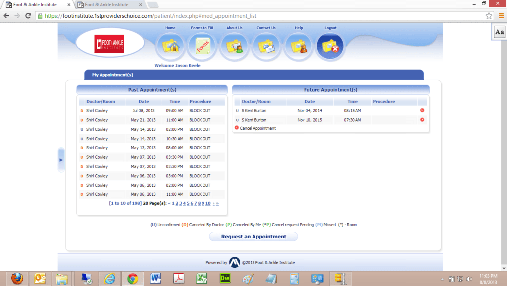 Patient Portal My Appointments Past & Future