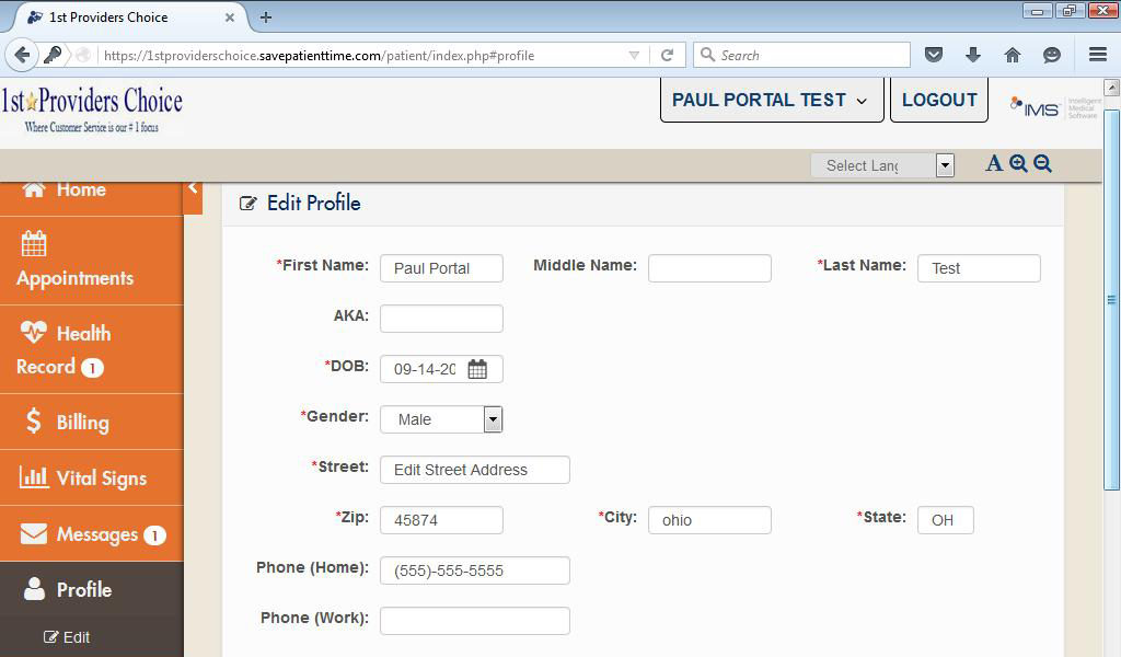 Patient Information Input Screen