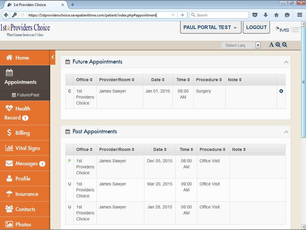 Urology Patient Portal My Appointments Past & Future