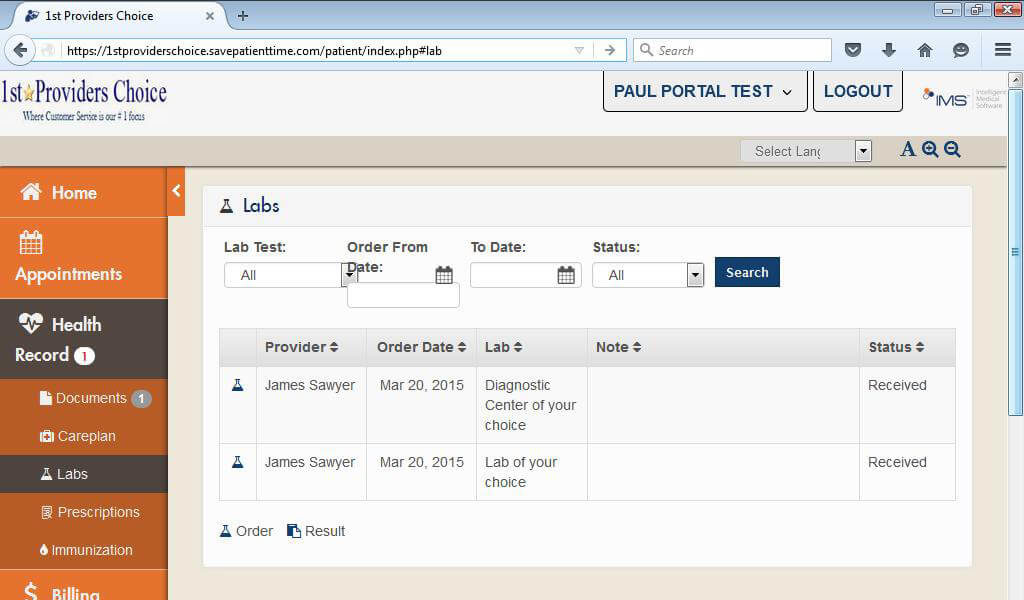 Urology Patient Portal My Labs