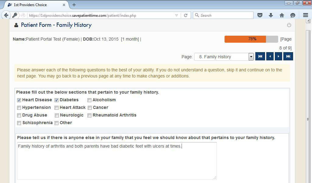 Urology Patient Portal Past Medical History/Family History Input Screen